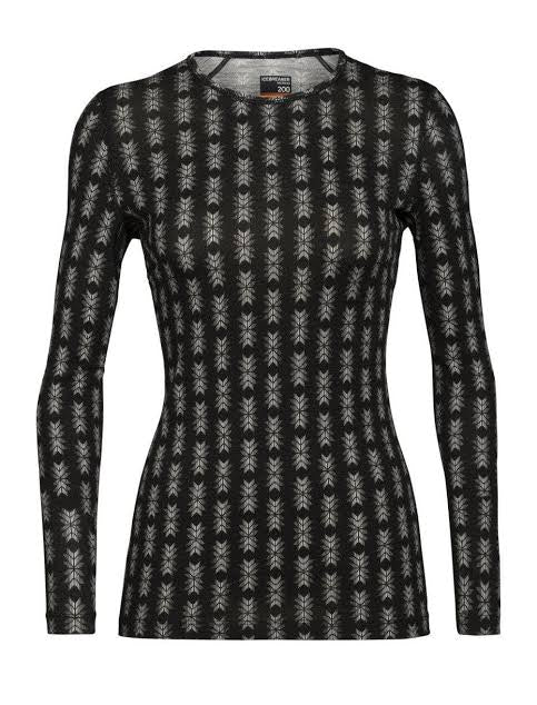 Icebreaker Women’s Merino 200 Oasis LS Crewe/Snow Heritage